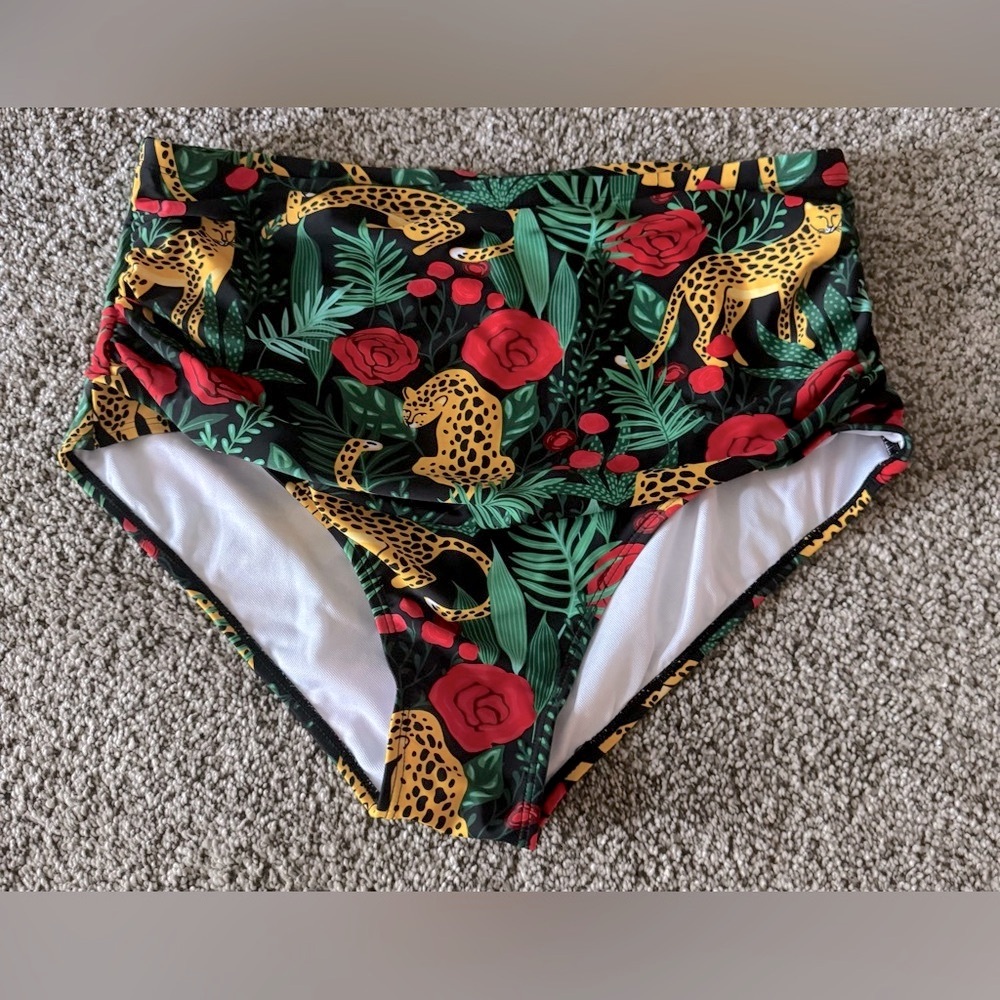 Leopard & Roses Print Swim Bottoms - Picture 5 of 6